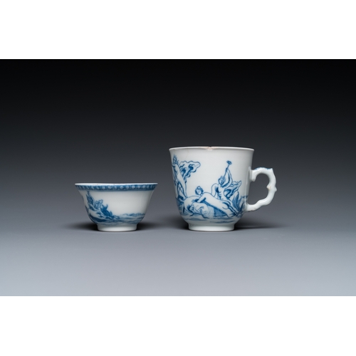 683 - Two Chinese blue and white mythological subject cups and saucers with Neptune, QianlongDia.: 14,5 cm... 