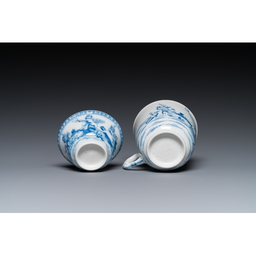 683 - Two Chinese blue and white mythological subject cups and saucers with Neptune, QianlongDia.: 14,5 cm... 