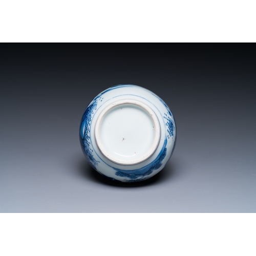 739 - A Chinese blue and white double gourd vase with a scholar and two students, Transitional periodH.: 2... 