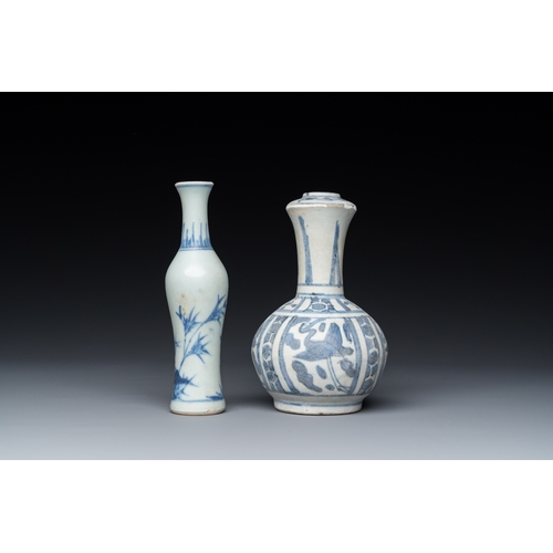 742 - A Chinese blue and white kendi and a small vase, Hatcher Cargo, Transitional periodH.: 14 cm (the ta... 