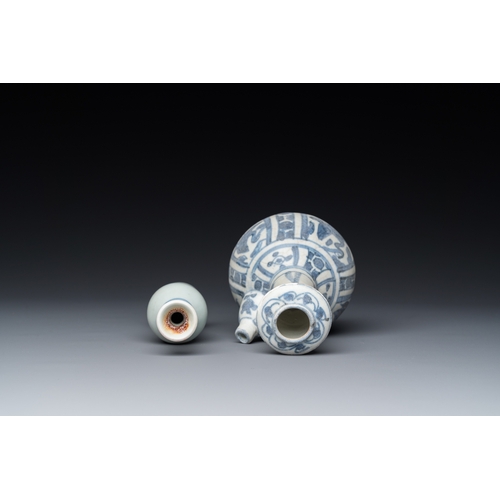 742 - A Chinese blue and white kendi and a small vase, Hatcher Cargo, Transitional periodH.: 14 cm (the ta... 