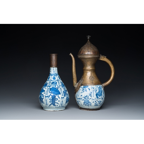 754 - Two Chinese blue and white vases with bronze mounts for the Islamic market, WanliH.: 37,5 cm (the ta... 