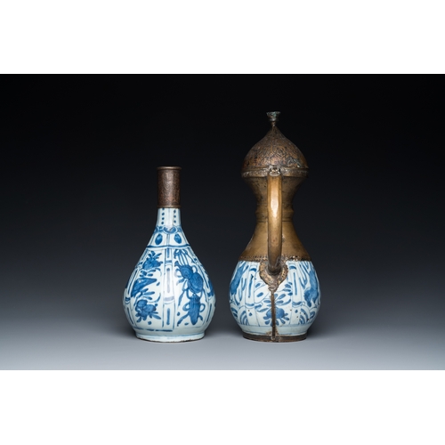 754 - Two Chinese blue and white vases with bronze mounts for the Islamic market, WanliH.: 37,5 cm (the ta... 