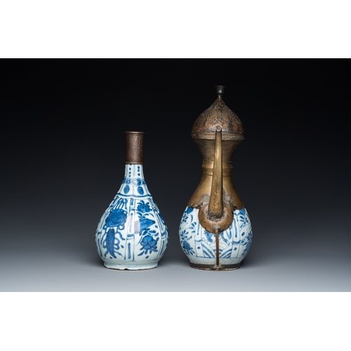 754 - Two Chinese blue and white vases with bronze mounts for the Islamic market, WanliH.: 37,5 cm (the ta... 