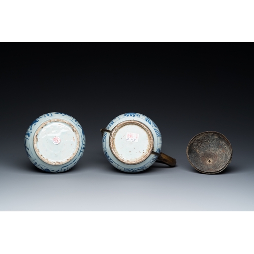 754 - Two Chinese blue and white vases with bronze mounts for the Islamic market, WanliH.: 37,5 cm (the ta... 