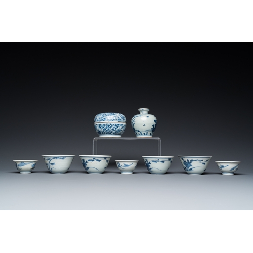 755 - Nine Chinese blue and white shipwreck porcelain wares, Wanli and laterDia.: 10 cm - H.: 7,5 cm (the ... 