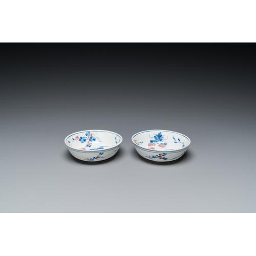 766 - A pair of Chinese blue, white and copper-red semi-eggshell bowls, Xuande mark, WanliDia.: 9,5 cm - H... 