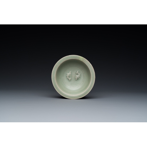 775 - Six Chinese celadon- and qingbai-glazed wares, Song and laterDia.: 13 cm (the 'twin fish' dish, poss... 