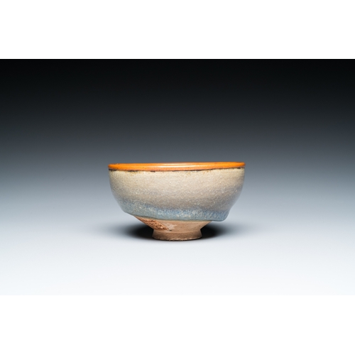 781 - A Chinese junyao bowl with brass rim mount, SongDia.: 10 cm - H.: 5,5 cm
 
 Provenance:- A Belgian p... 