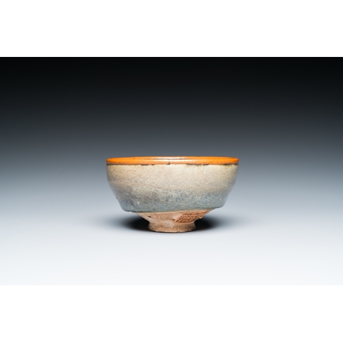 781 - A Chinese junyao bowl with brass rim mount, SongDia.: 10 cm - H.: 5,5 cm
 
 Provenance:- A Belgian p... 