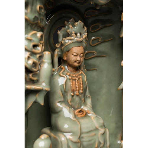 790 - A Chinese Longquan celadon shrine of Guanyin, probably MingH.: 37,5 cm - L.: 23 cm
 Ref:- Christie's... 