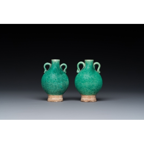 793 - A pair of Chinese green-glazed miniature vases, MingH.: 8 cm
 Provenance:- A Belgian private collect... 