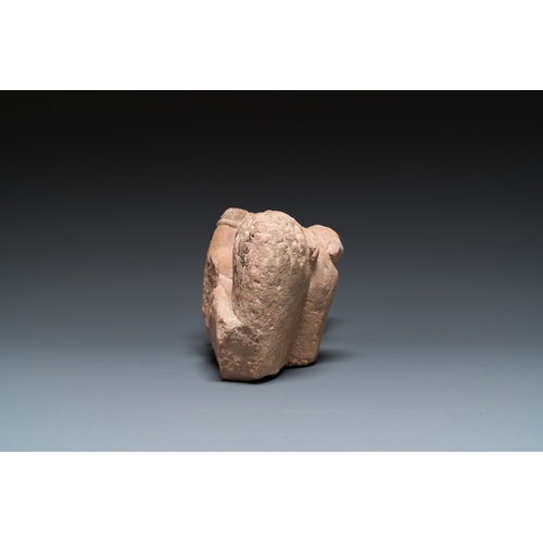 838 - A sandstone Rishi sculpture, Madhya Pradesh, India, Candella period, 11/12th C.H.: 26 cm (incl. base... 