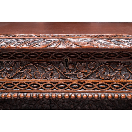 840 - A colonial Anglo-Indian reticulated wooden desk with hidden compartment, 19th C.H.: 123 cm - W.: 65 ... 