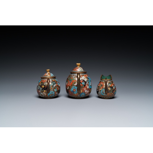 859 - Eight Japanese cloisonne wares, Meiji, 19/20th C.H.: 14,5 cm (the jar and cover)H.: 11 cm - L.: 13 c... 