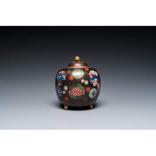 859 - Eight Japanese cloisonne wares, Meiji, 19/20th C.H.: 14,5 cm (the jar and cover)H.: 11 cm - L.: 13 c... 