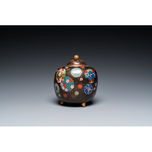 859 - Eight Japanese cloisonne wares, Meiji, 19/20th C.H.: 14,5 cm (the jar and cover)H.: 11 cm - L.: 13 c... 