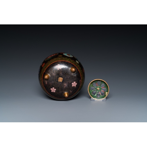 859 - Eight Japanese cloisonne wares, Meiji, 19/20th C.H.: 14,5 cm (the jar and cover)H.: 11 cm - L.: 13 c... 