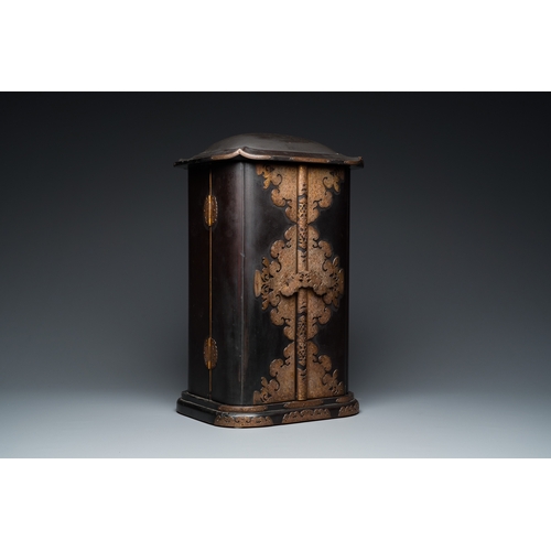 865 - A Japanese Fudo Myoo zushi shrine in partly gilded, lacquered and painted wood, Edo/Meiji, 18/19th C... 