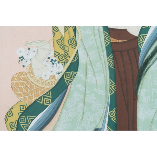 869 - Japanese school, follower of Uemura Shoen (1875-1949): 'Young woman with flower basket', Showa, 20th... 