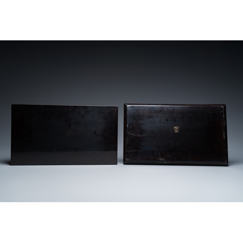 877 - Two Chinese black Fuzhou or Foochow lacquer coffee services on trays, RepublicDim.: 43,5 x 26 cm (th... 