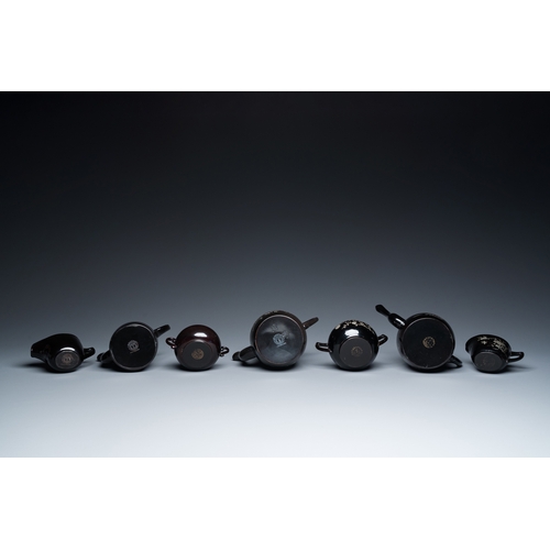 877 - Two Chinese black Fuzhou or Foochow lacquer coffee services on trays, RepublicDim.: 43,5 x 26 cm (th... 