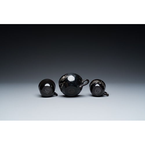 877 - Two Chinese black Fuzhou or Foochow lacquer coffee services on trays, RepublicDim.: 43,5 x 26 cm (th... 