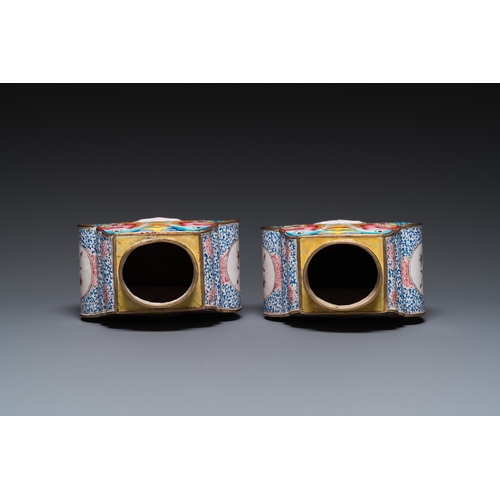 888 - A pair of rare Chinese Canton enamel 'double eagle' vases, YongzhengH.: 19 cm
 Ref.: The State Hermi... 