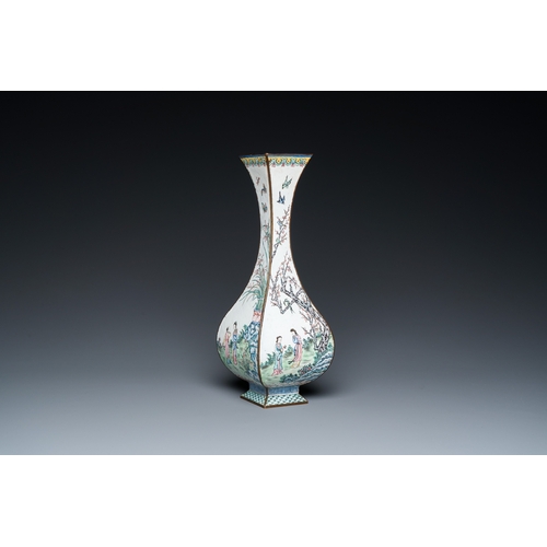 890 - A Chinese lozenge-shaped Canton enamel 'Four gentlemen' vase, Qianlong mark and of the periodH.: 30 ... 