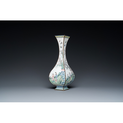 890 - A Chinese lozenge-shaped Canton enamel 'Four gentlemen' vase, Qianlong mark and of the periodH.: 30 ... 