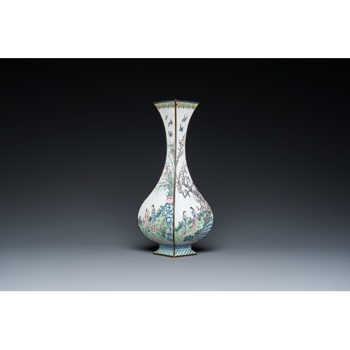 890 - A Chinese lozenge-shaped Canton enamel 'Four gentlemen' vase, Qianlong mark and of the periodH.: 30 ... 