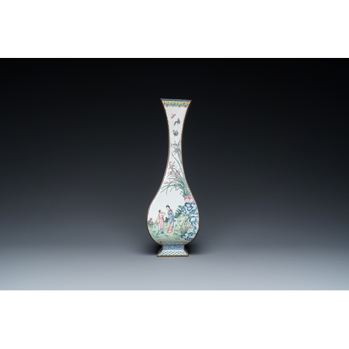 890 - A Chinese lozenge-shaped Canton enamel 'Four gentlemen' vase, Qianlong mark and of the periodH.: 30 ... 