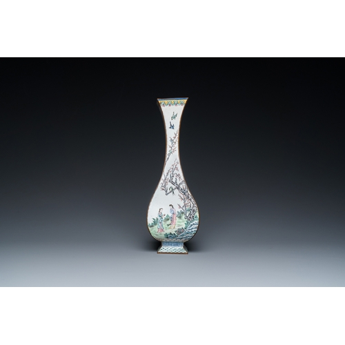 890 - A Chinese lozenge-shaped Canton enamel 'Four gentlemen' vase, Qianlong mark and of the periodH.: 30 ... 