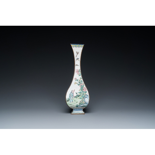 890 - A Chinese lozenge-shaped Canton enamel 'Four gentlemen' vase, Qianlong mark and of the periodH.: 30 ... 