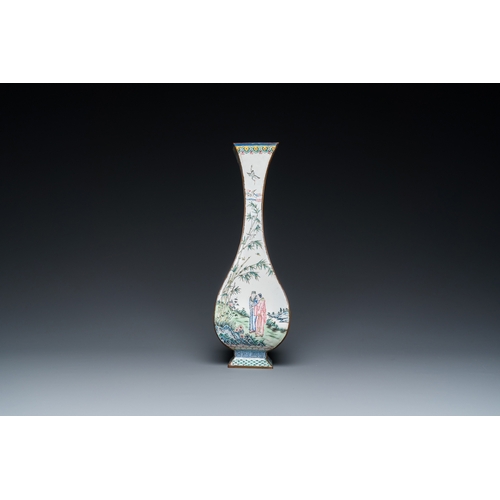 890 - A Chinese lozenge-shaped Canton enamel 'Four gentlemen' vase, Qianlong mark and of the periodH.: 30 ... 