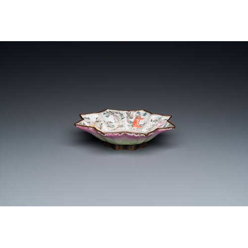 898 - A rare Chinese Canton enamel 'eight immortals' star-shaped dish, QianlongL.: 16 cm