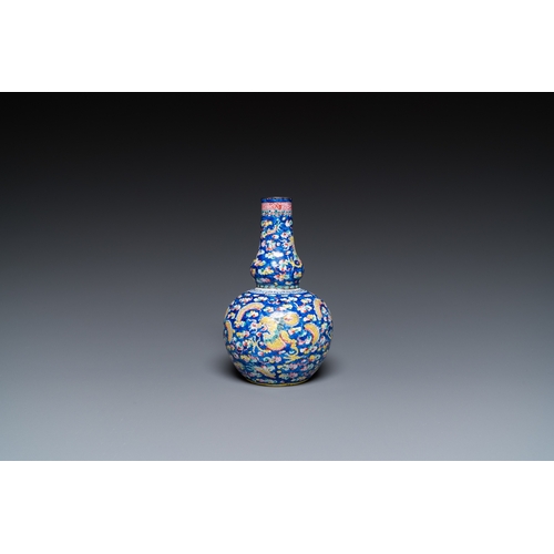 908 - A Chinese blue-ground Canton enamel double gourd 'dragons' vase, Shangxin èµå¿ mark, QianlongH.: 1... 