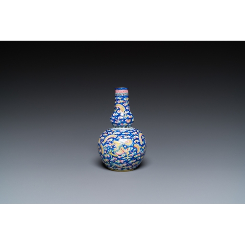 908 - A Chinese blue-ground Canton enamel double gourd 'dragons' vase, Shangxin èµå¿ mark, QianlongH.: 1... 