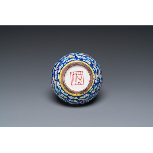 908 - A Chinese blue-ground Canton enamel double gourd 'dragons' vase, Shangxin èµå¿ mark, QianlongH.: 1... 