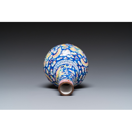 908 - A Chinese blue-ground Canton enamel double gourd 'dragons' vase, Shangxin èµå¿ mark, QianlongH.: 1... 