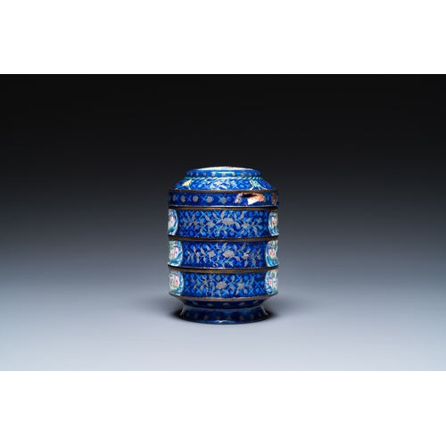 909 - Four Chinese blue-ground Canton enamel wares, Qianlong/JiaqingH.: 41 cm (the vase)H.: 29,5 cm (the c... 