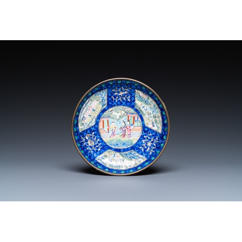 909 - Four Chinese blue-ground Canton enamel wares, Qianlong/JiaqingH.: 41 cm (the vase)H.: 29,5 cm (the c... 