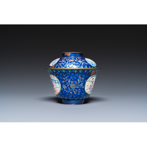 909 - Four Chinese blue-ground Canton enamel wares, Qianlong/JiaqingH.: 41 cm (the vase)H.: 29,5 cm (the c... 