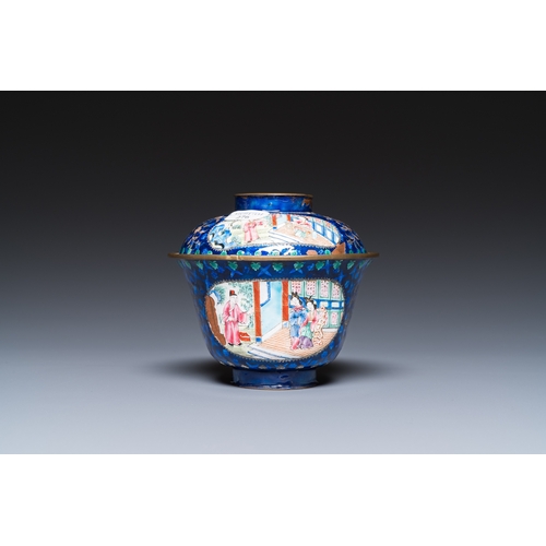 909 - Four Chinese blue-ground Canton enamel wares, Qianlong/JiaqingH.: 41 cm (the vase)H.: 29,5 cm (the c... 