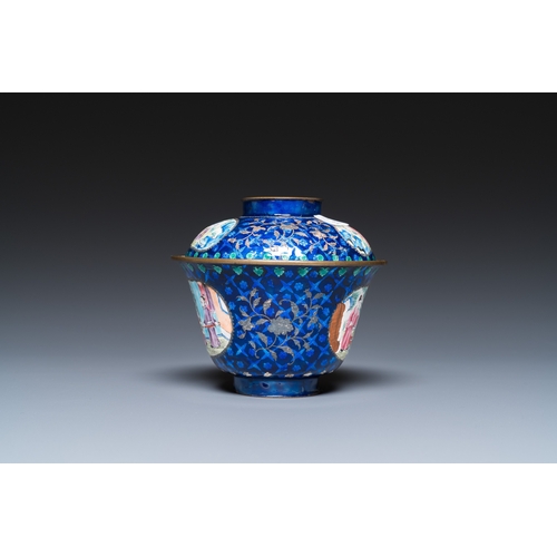 909 - Four Chinese blue-ground Canton enamel wares, Qianlong/JiaqingH.: 41 cm (the vase)H.: 29,5 cm (the c... 