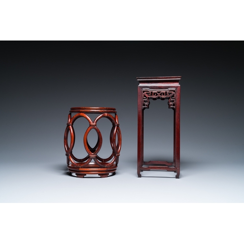 915 - Five Chinese well-carved wooden stands, 20th C.Dim.: 45,5 x 32 x 16,5 cm (the rectangular stand)Dim.... 