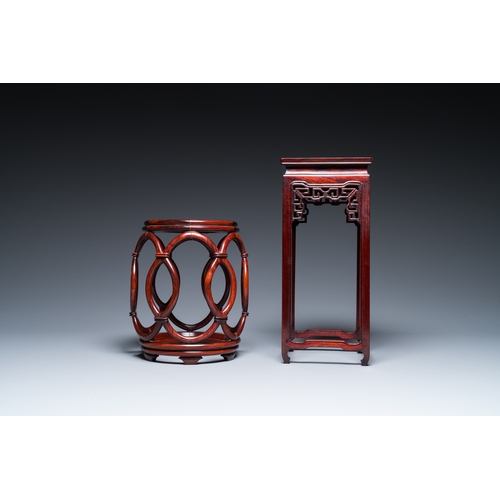 915 - Five Chinese well-carved wooden stands, 20th C.Dim.: 45,5 x 32 x 16,5 cm (the rectangular stand)Dim.... 