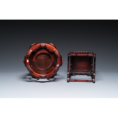 915 - Five Chinese well-carved wooden stands, 20th C.Dim.: 45,5 x 32 x 16,5 cm (the rectangular stand)Dim.... 