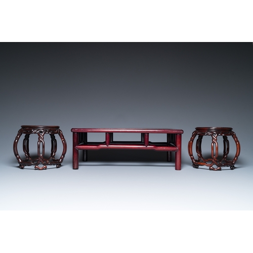 915 - Five Chinese well-carved wooden stands, 20th C.Dim.: 45,5 x 32 x 16,5 cm (the rectangular stand)Dim.... 