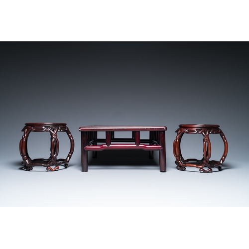 915 - Five Chinese well-carved wooden stands, 20th C.Dim.: 45,5 x 32 x 16,5 cm (the rectangular stand)Dim.... 